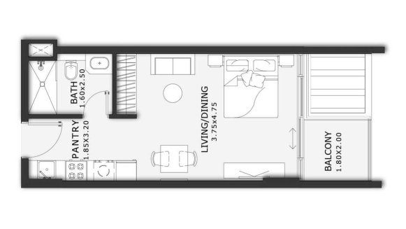 Apartment floor plan, 1 room in Enqlave By Aqasa No. 11026 (2D)